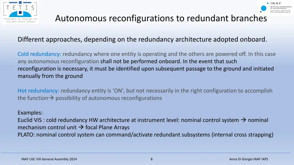autonomous reconfigurations to redundant branches