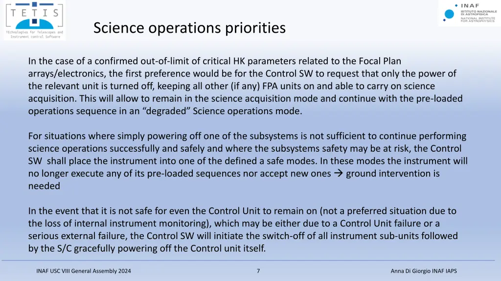 science operations priorities
