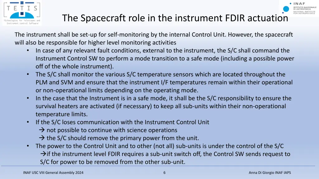 the spacecraft role in the instrument fdir