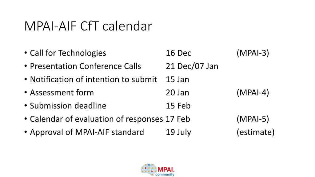 mpai aif cft calendar