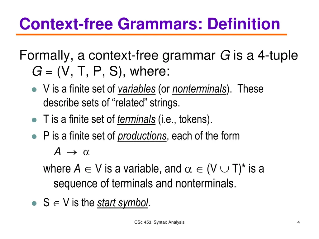 context free grammars definition