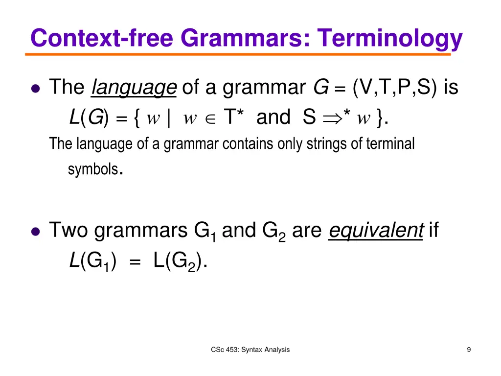 context free grammars terminology 1