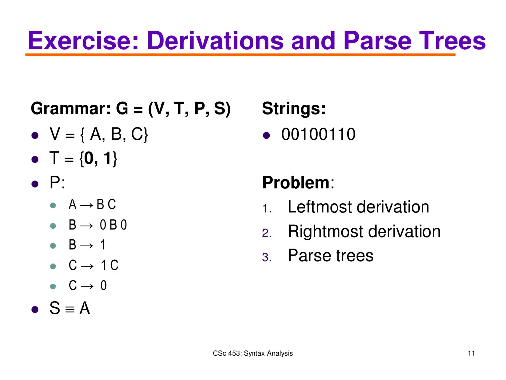 exercise derivations and parse trees