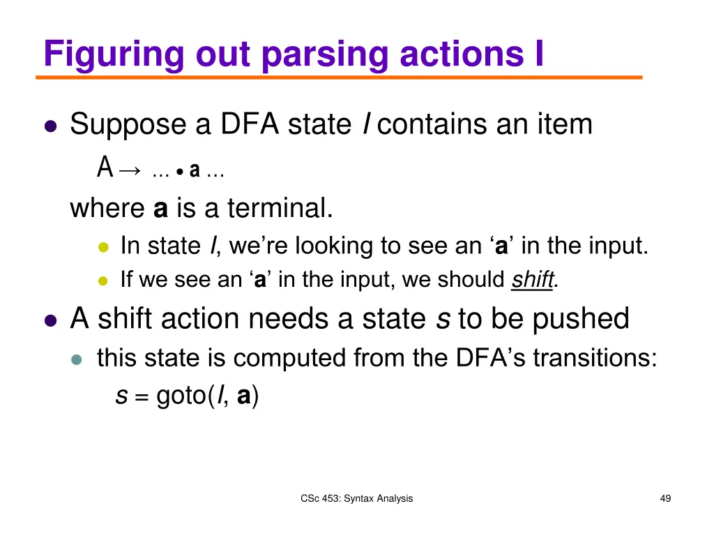 figuring out parsing actions i
