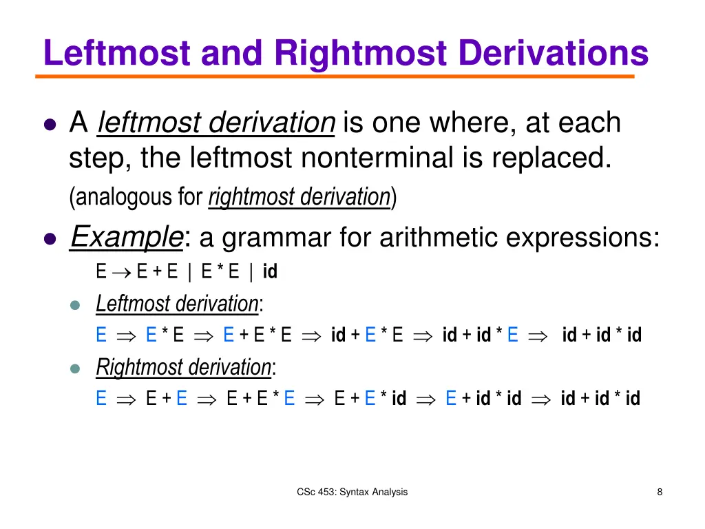 leftmost and rightmost derivations