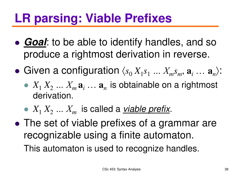 lr parsing viable prefixes