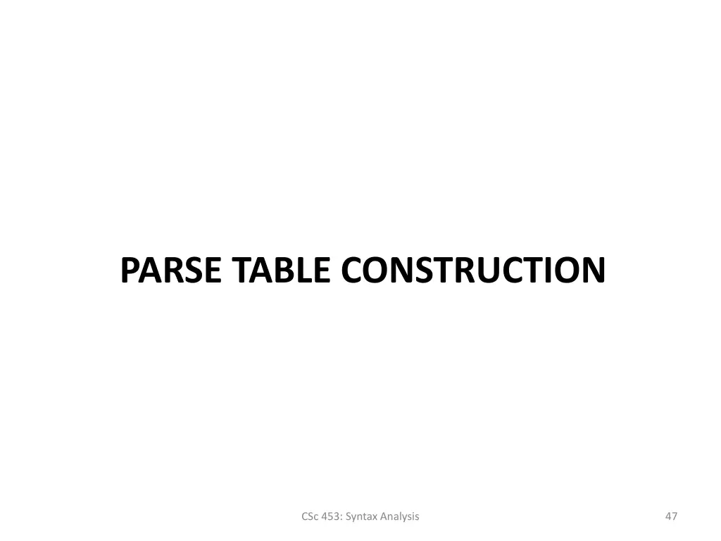 parse table construction
