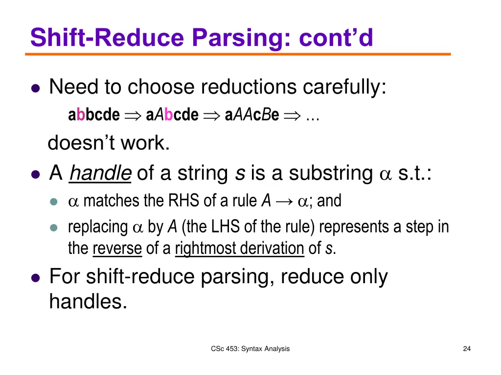 shift reduce parsing cont d