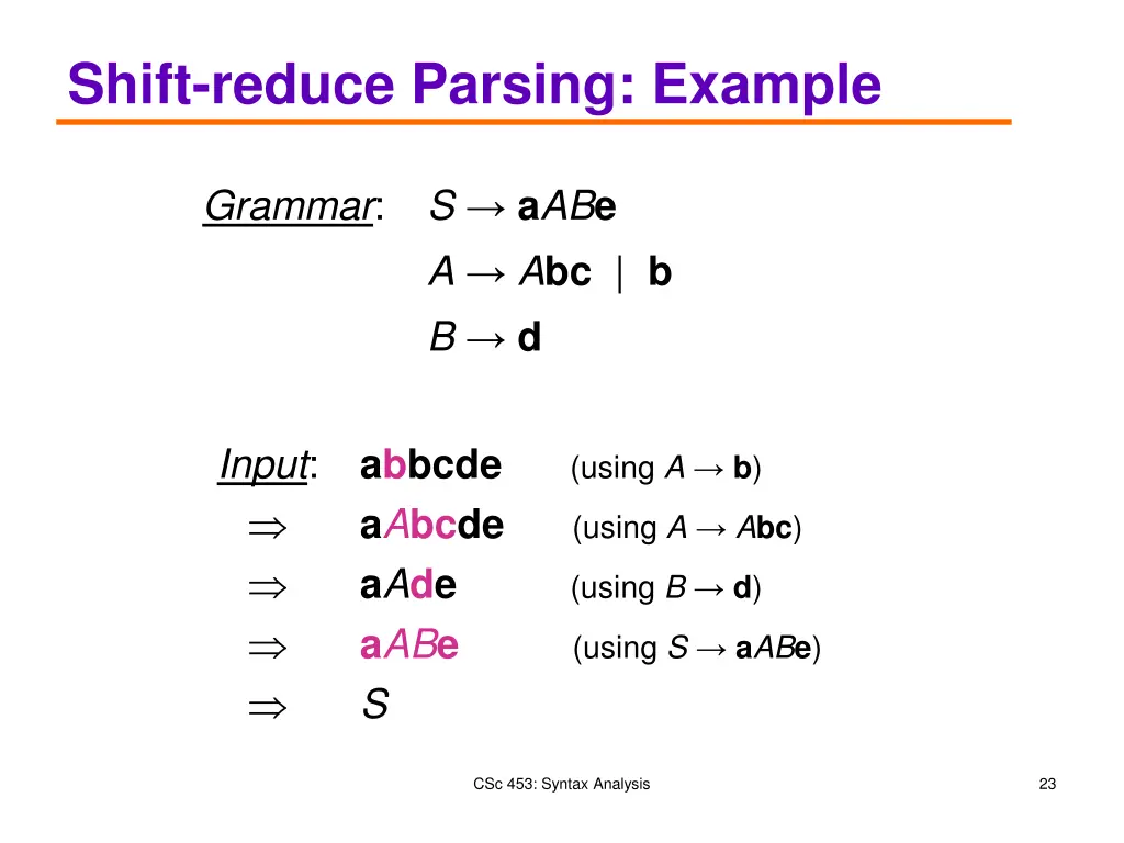 shift reduce parsing example