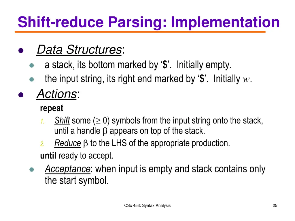 shift reduce parsing implementation