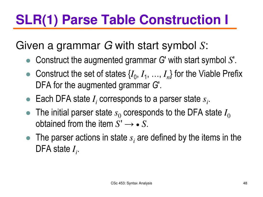 slr 1 parse table construction i