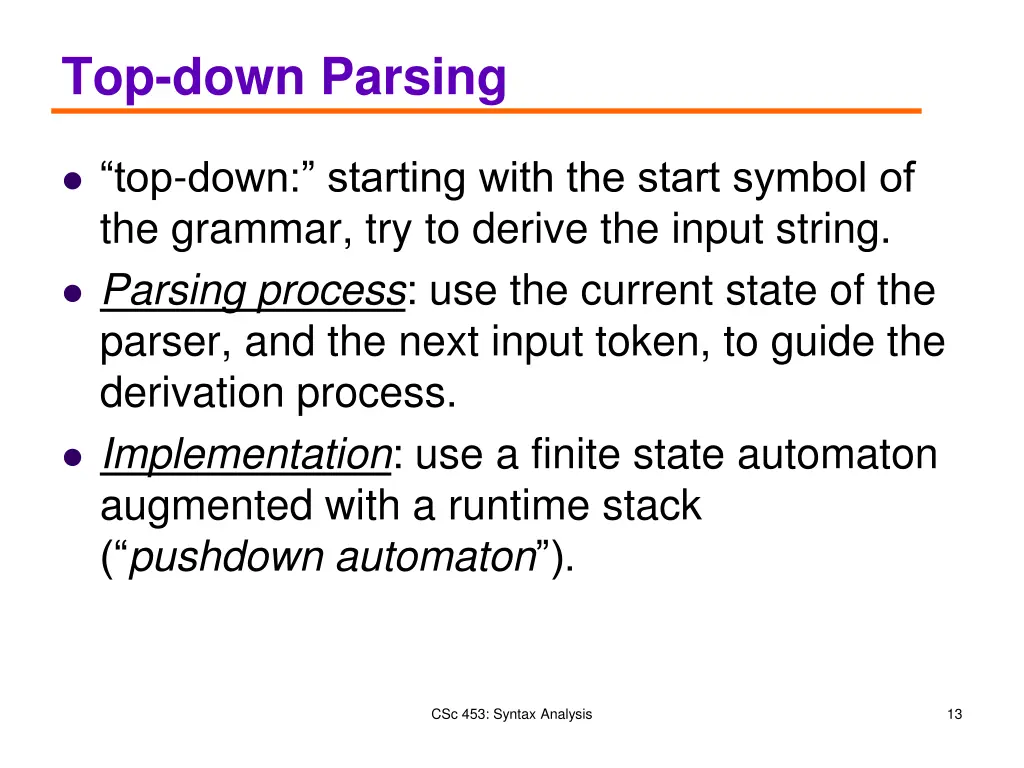 top down parsing
