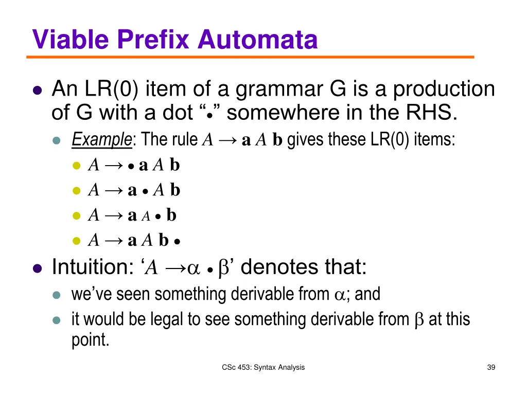 viable prefix automata