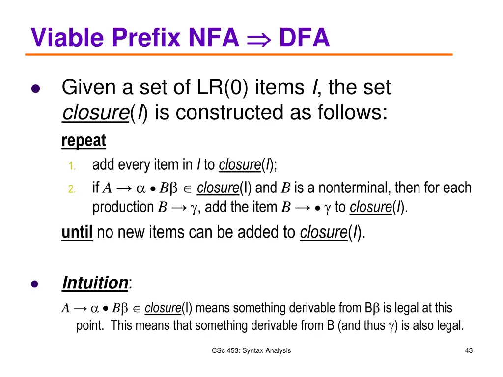 viable prefix nfa