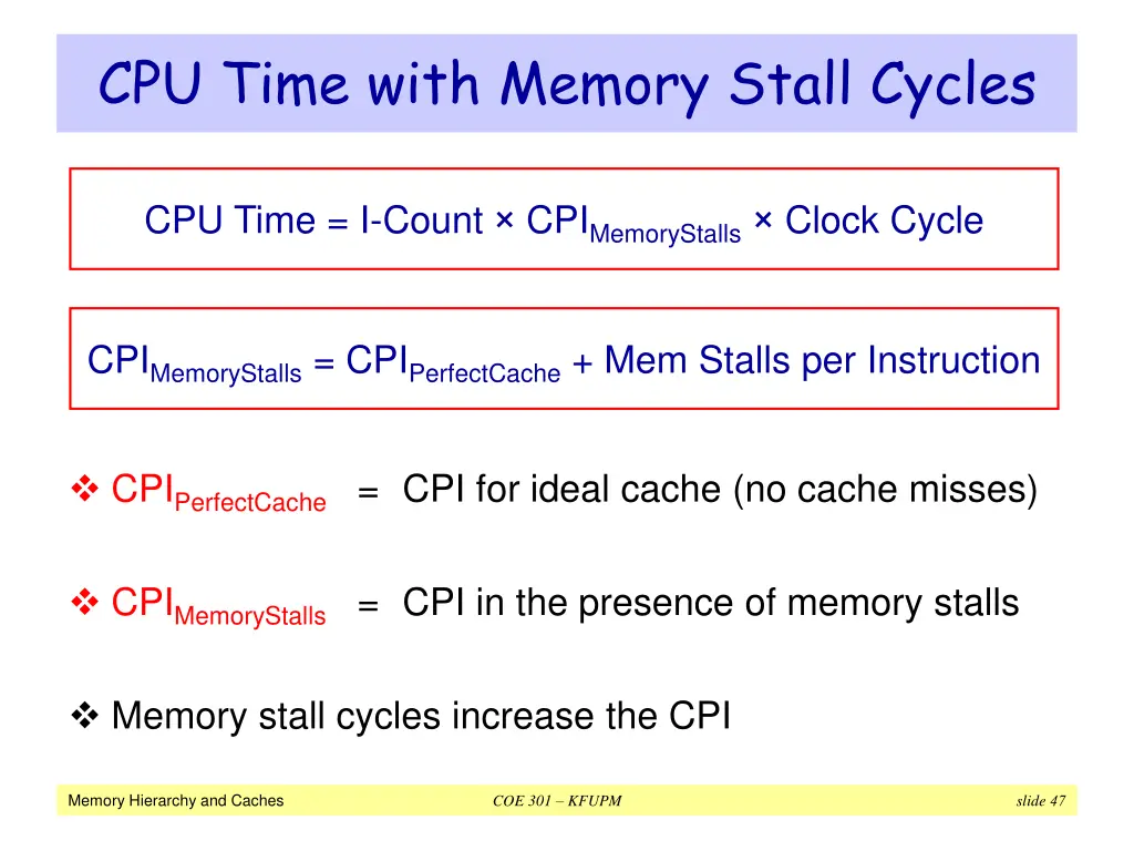 cpu time with memory stall cycles