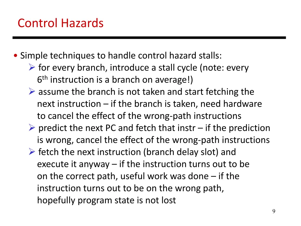 control hazards