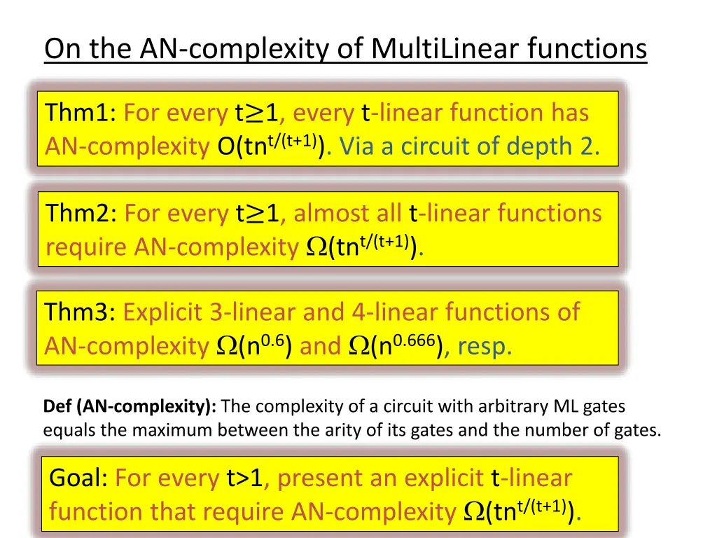 on the an complexity of multilinear functions