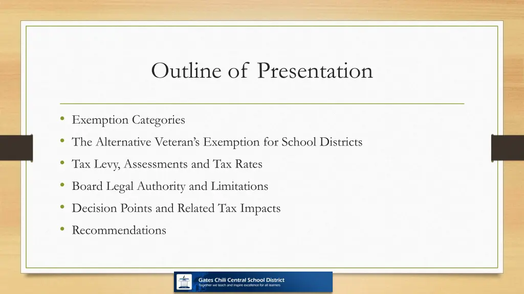 outline of presentation