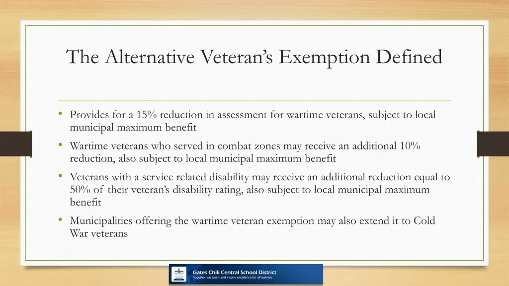 the alternative veteran s exemption defined