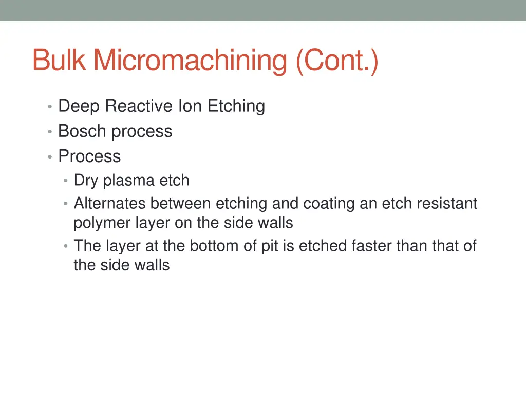 bulk micromachining cont 1