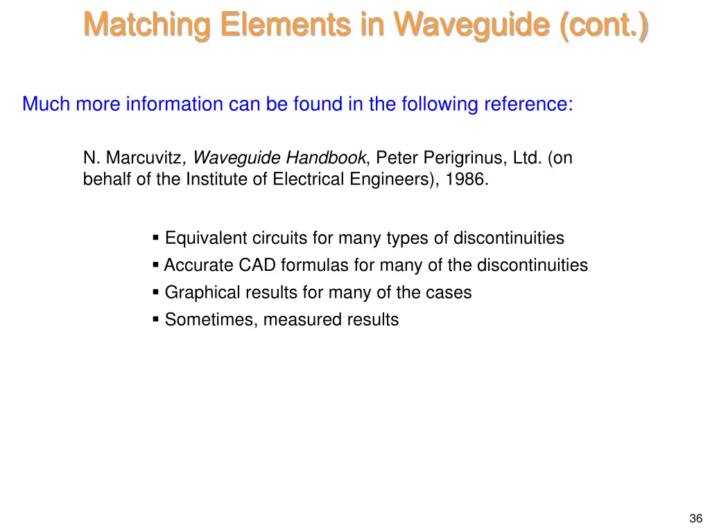 matching elements in waveguide cont 1