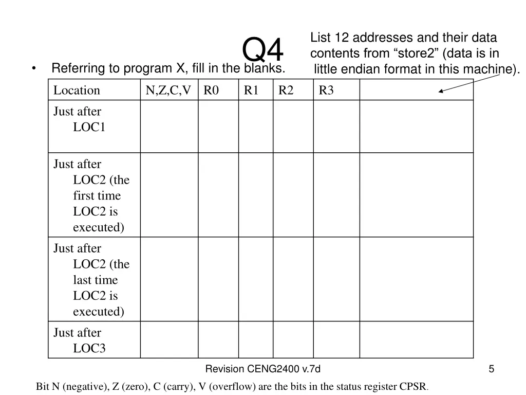 list 12 addresses and their data contents from
