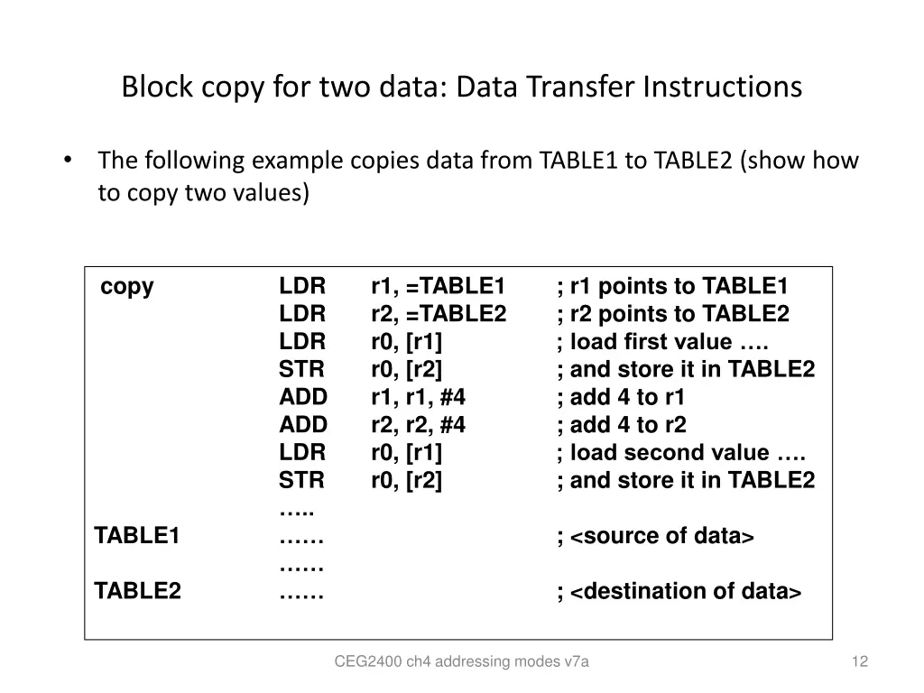 block copy for two data data transfer instructions