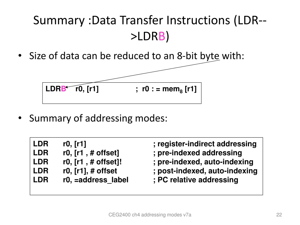 summary data transfer instructions ldr ldrb