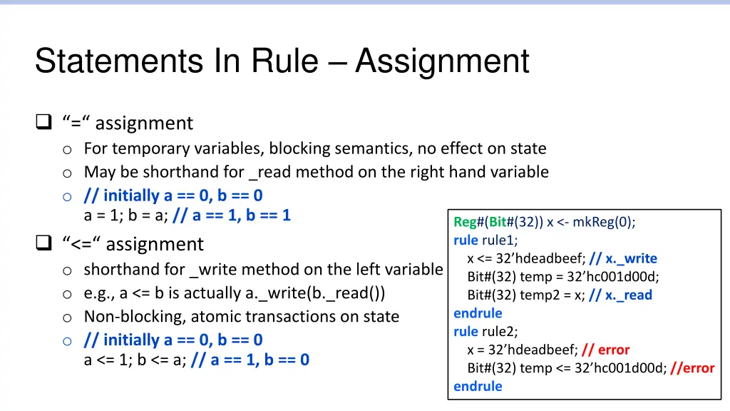 statements in rule assignment