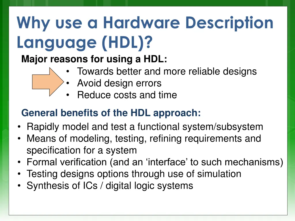 why use a hardware description language hdl major