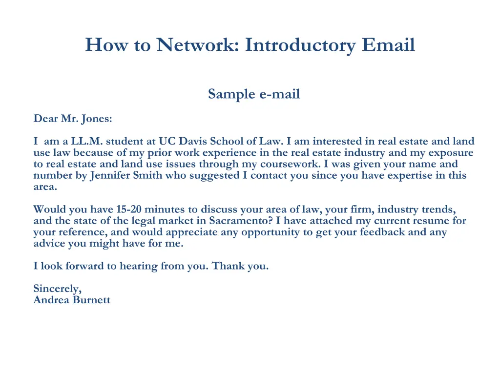how to network introductory email