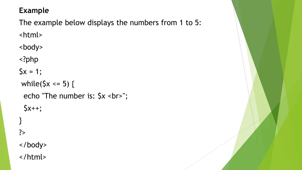 example the example below displays the numbers