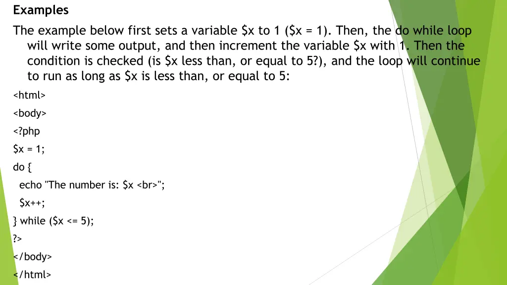 examples the example below first sets a variable