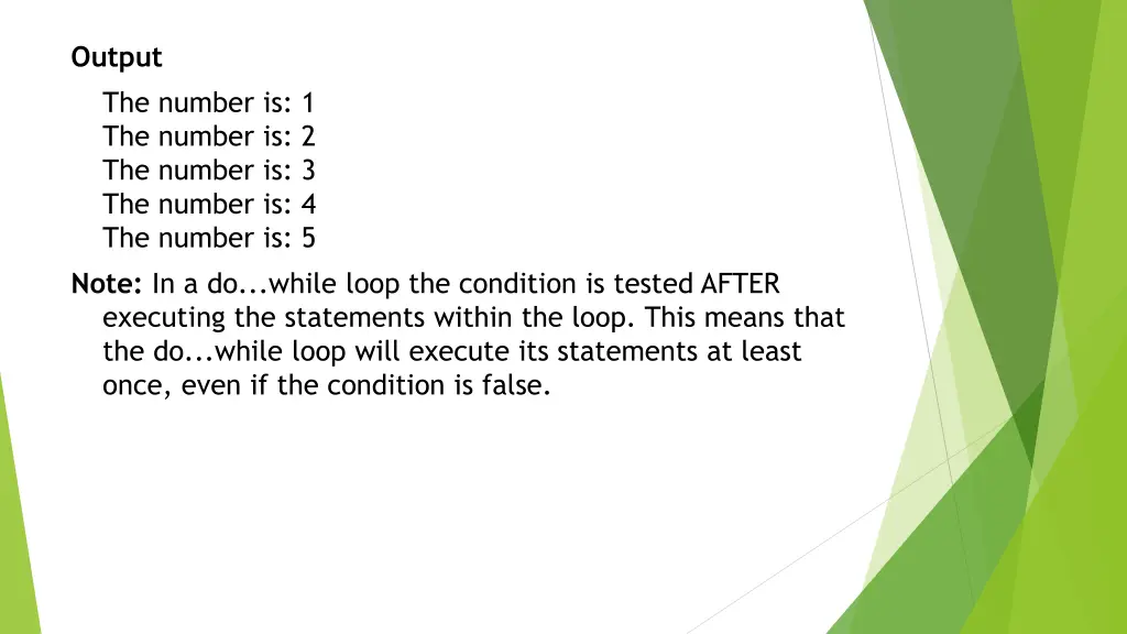 output the number is 1 the number is 2 the number 1