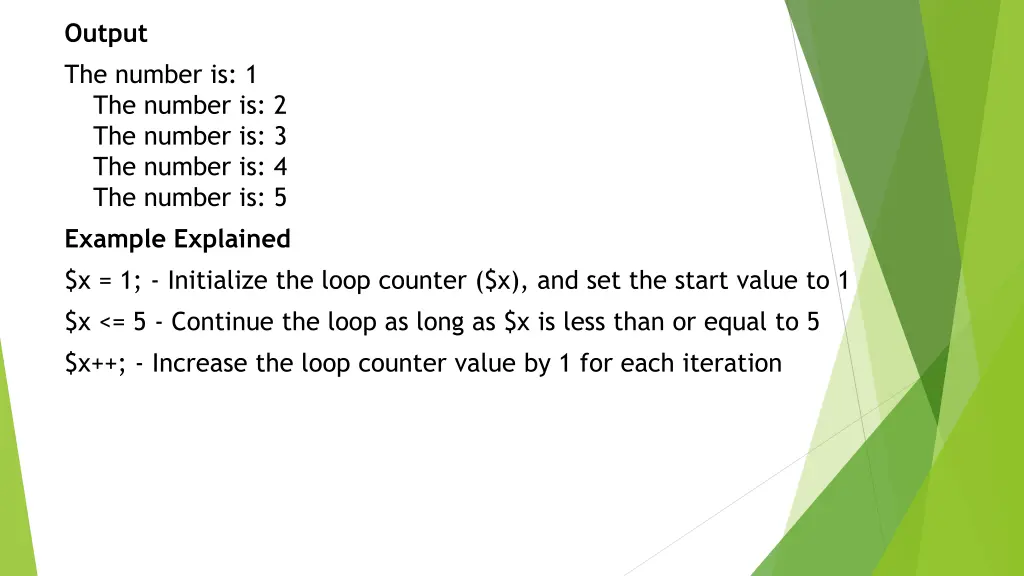 output the number is 1 the number is 2 the number