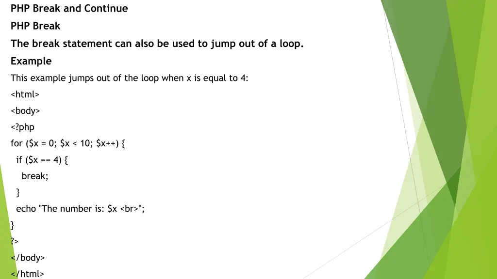 php break and continue