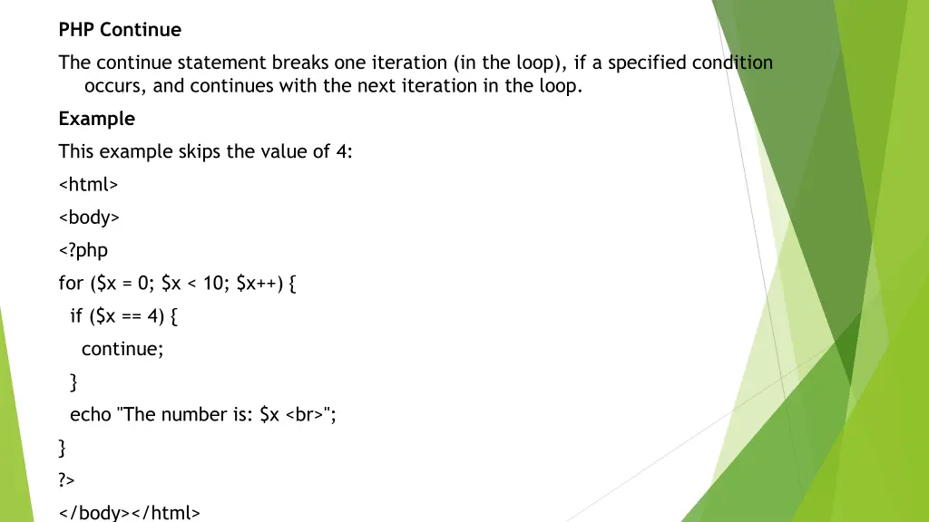 php continue