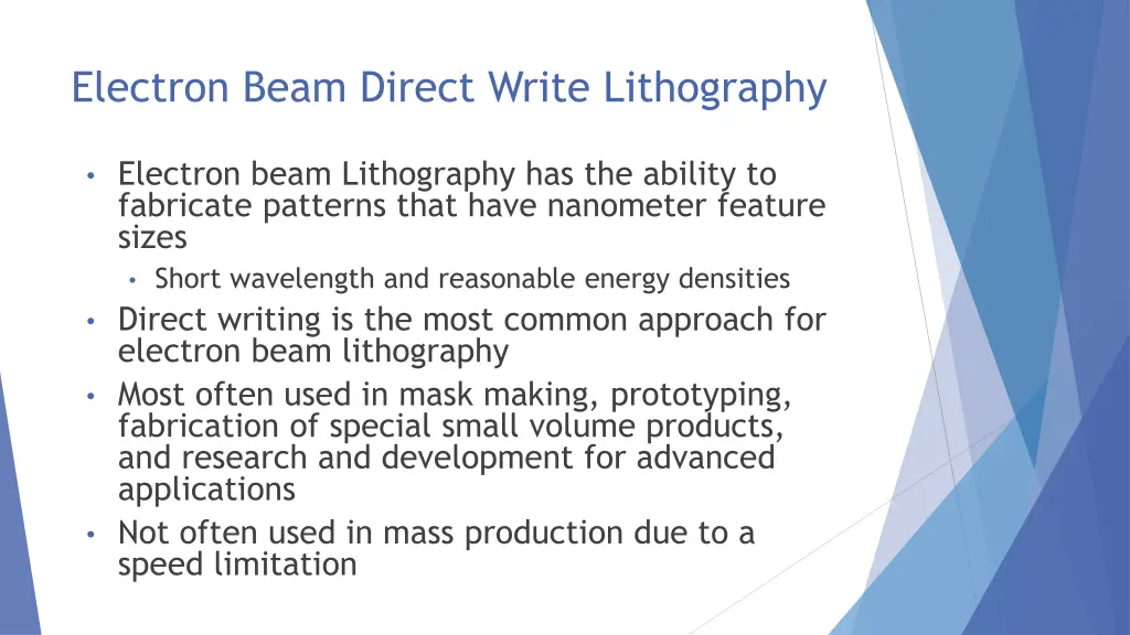 electron beam direct write lithography