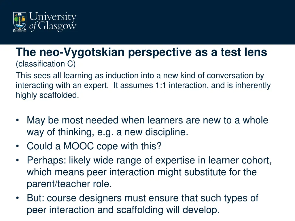 the neo vygotskian perspective as a test lens