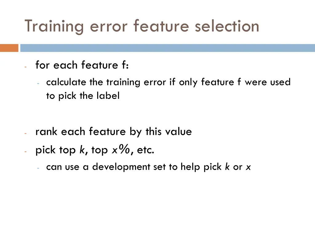 training error feature selection