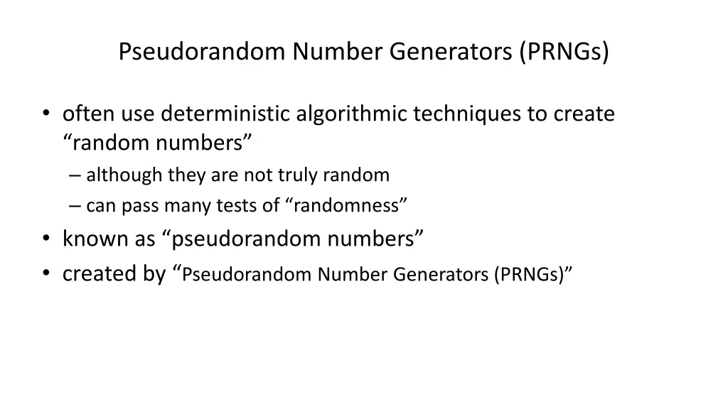 pseudorandom number generators prngs