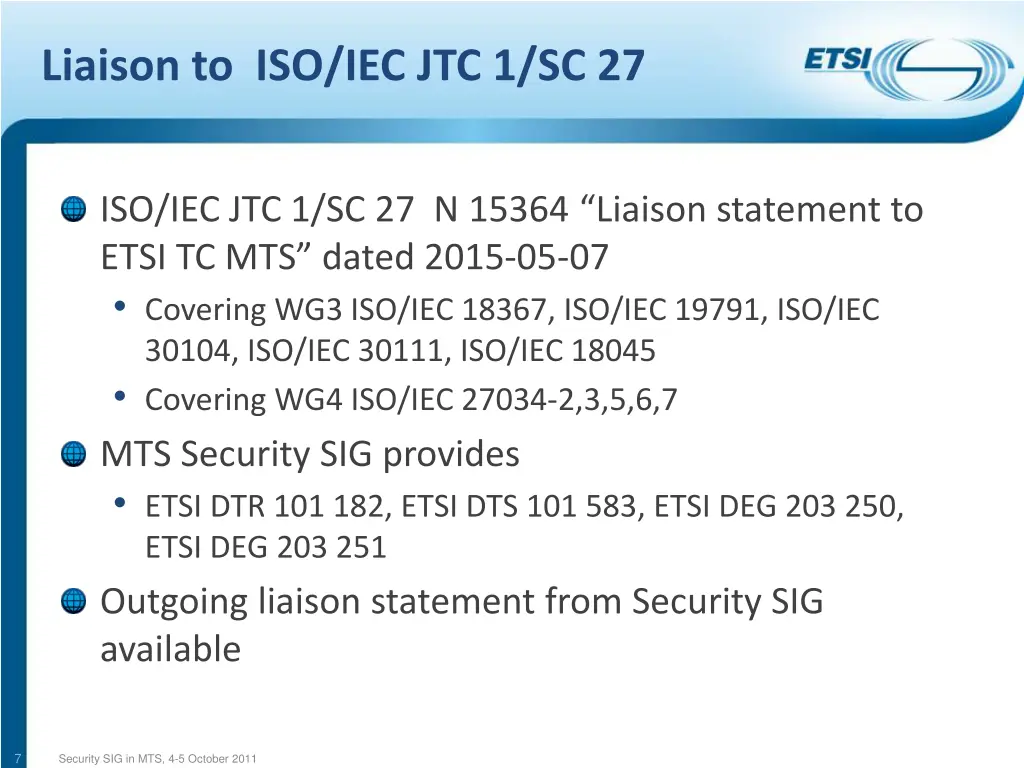 liaison to iso iec jtc 1 sc 27