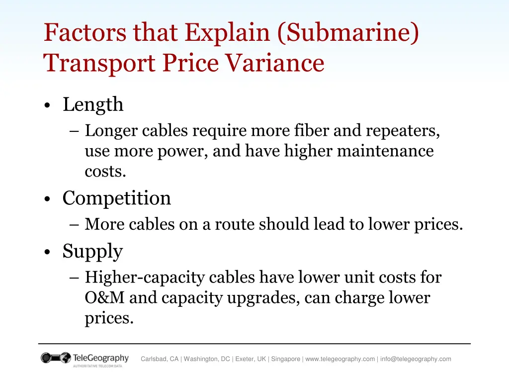 factors that explain submarine transport price