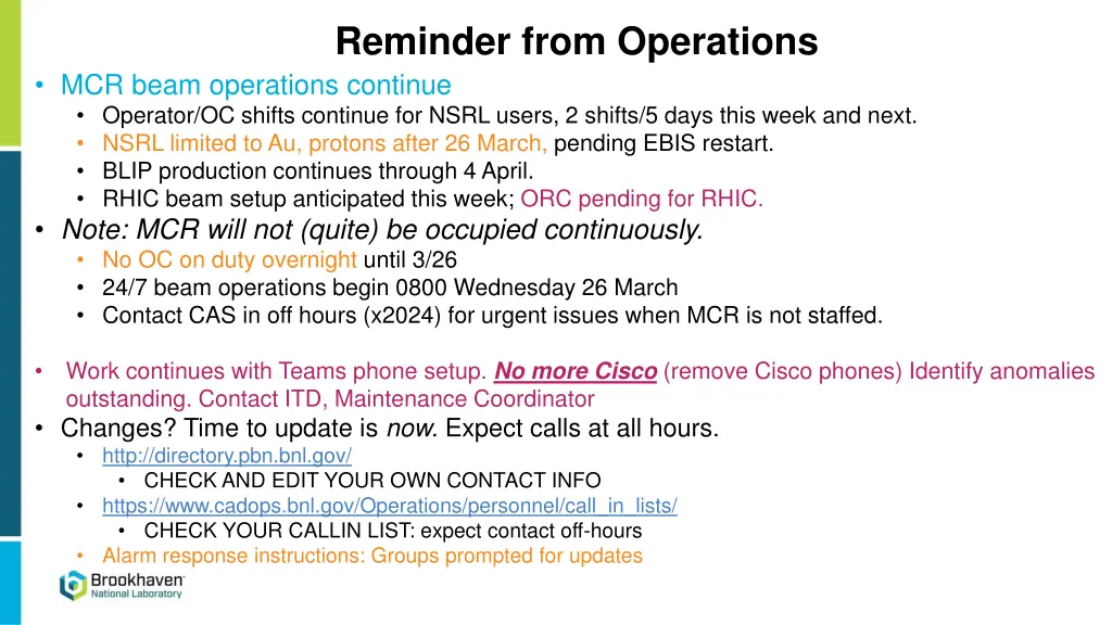 reminder from operations