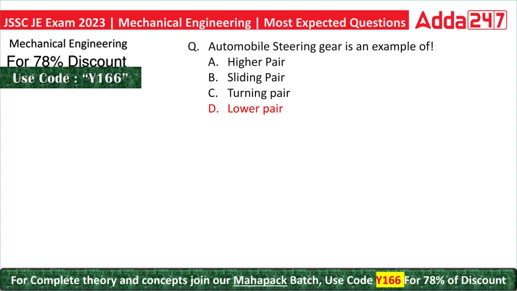 jssc je exam 2023 mechanical engineering most