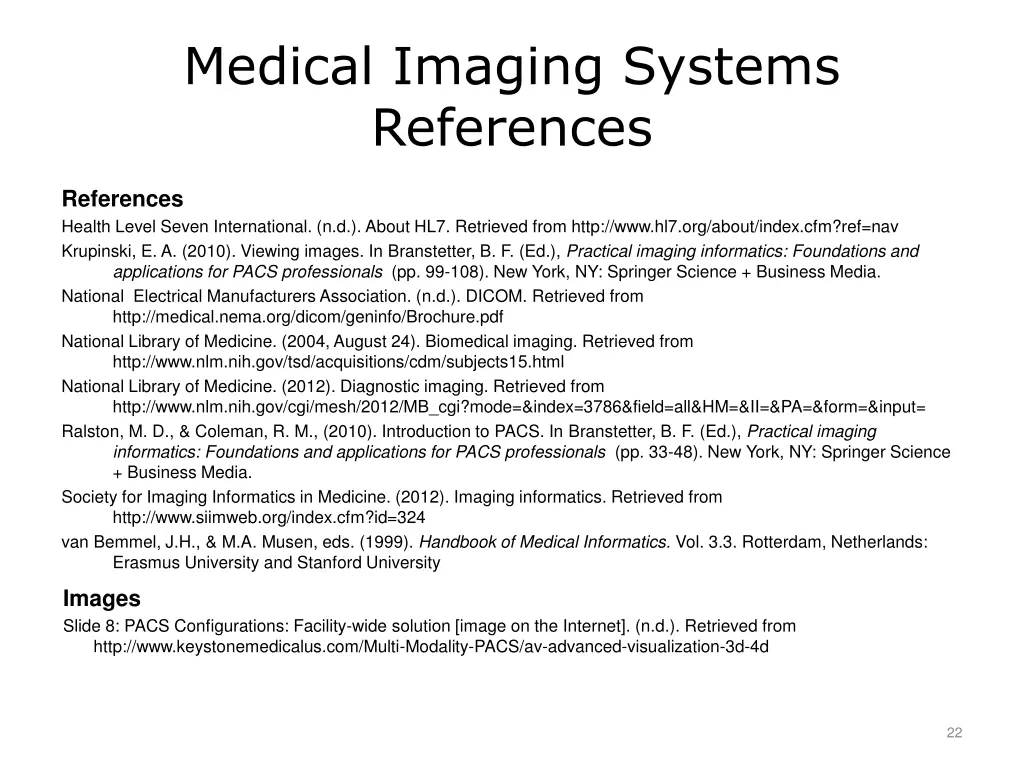 medical imaging systems references 1