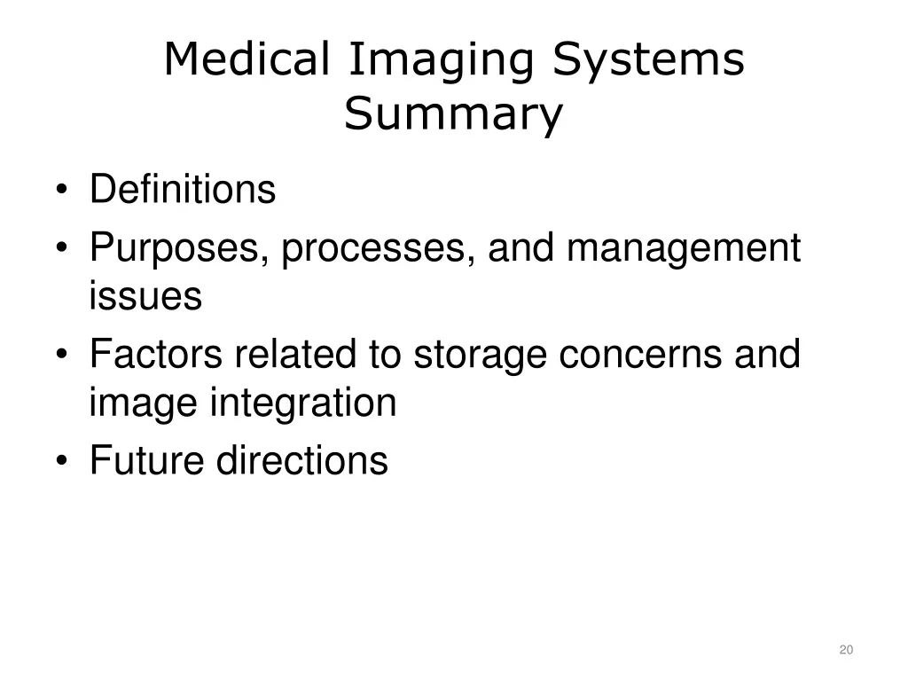 medical imaging systems summary
