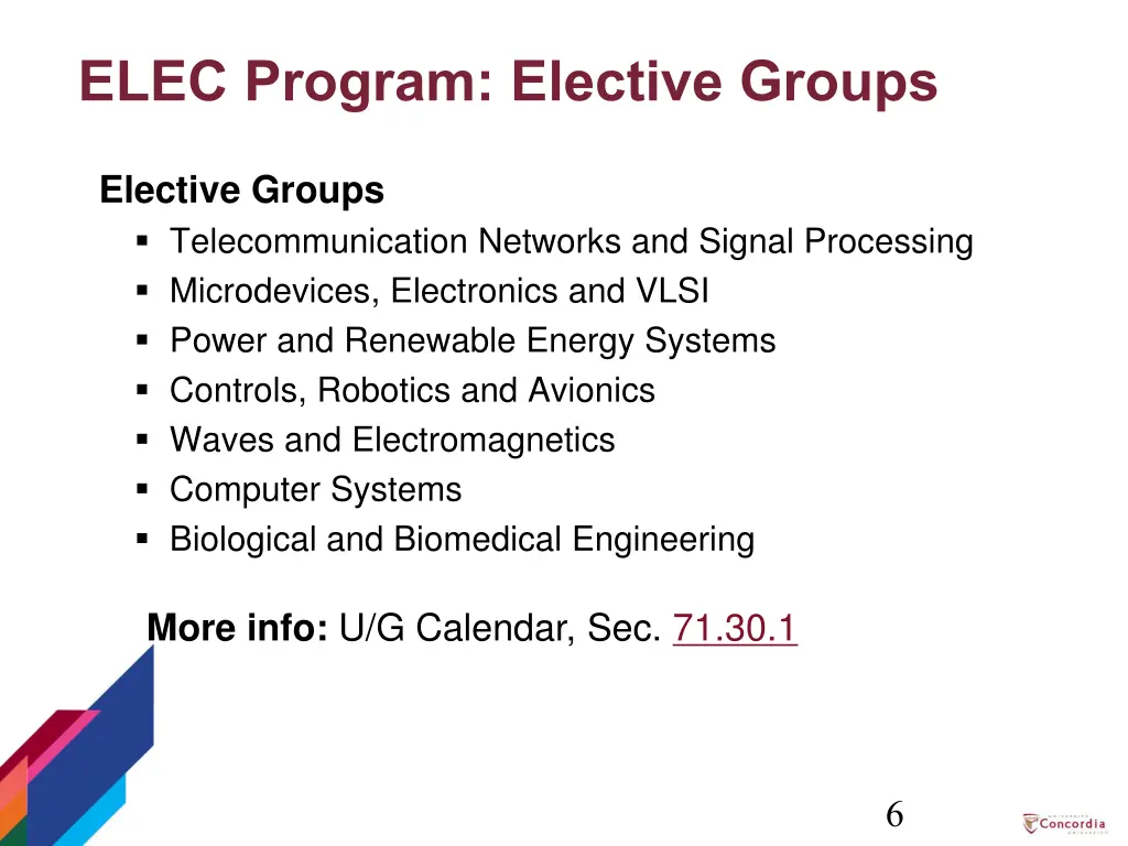 elec program elective groups