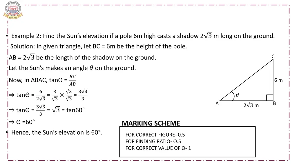 example 2 find the sun s elevation if a pole