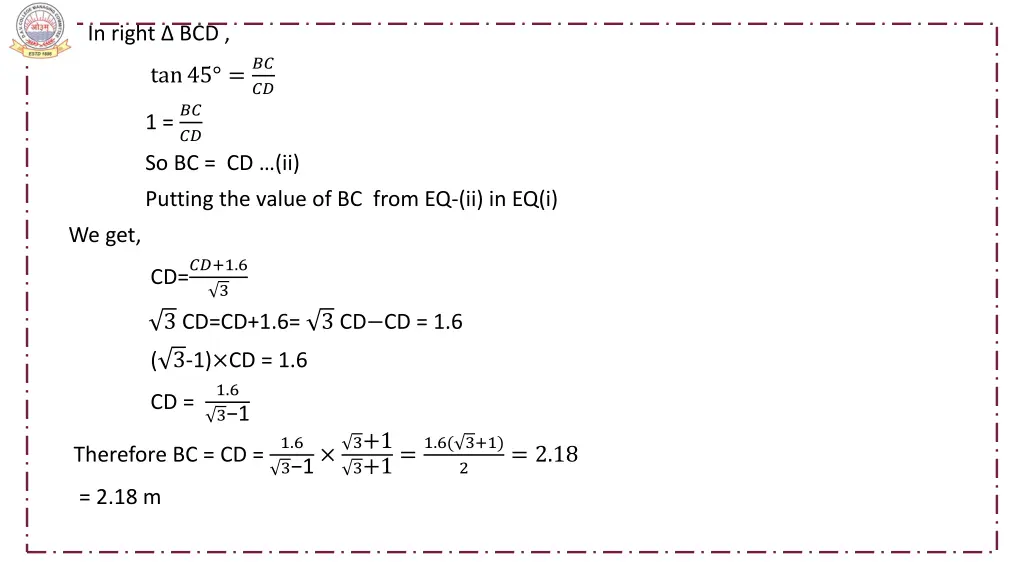 in right bcd tan45